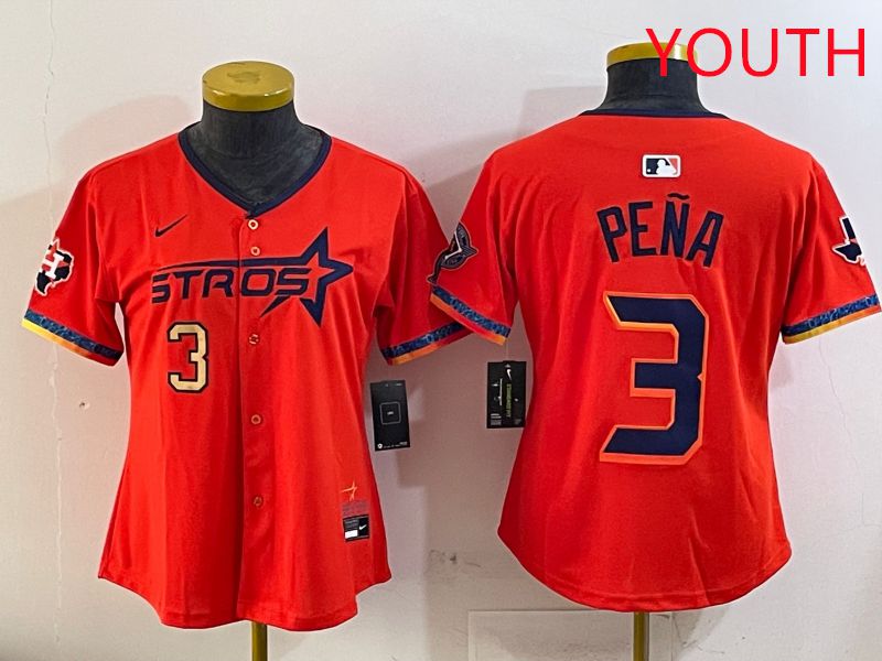 Youth Houston Astros 3 Pena Orange Fourth generation Joint Name Nike 2025 MLB Jersey style 3